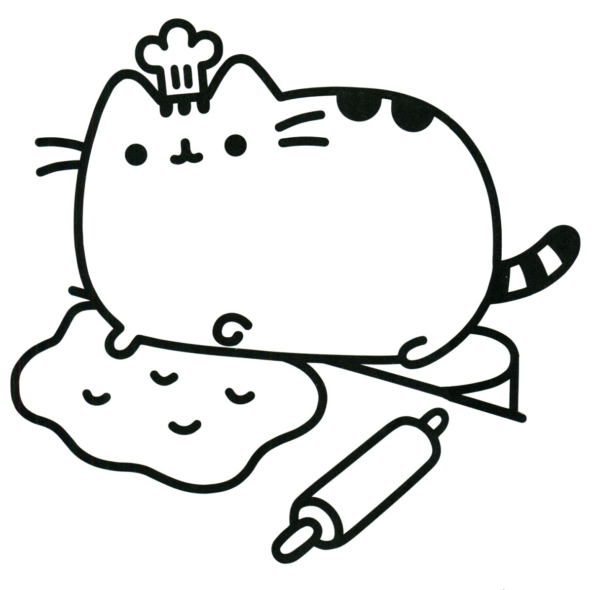 Online coloring book: Pusheen is making dumplings dough